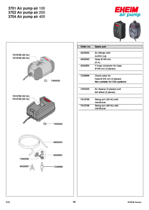 EHEIM Air Pump 400 cichy napowietrzacz z dyfuzorami EHEIM Air Pump 400 cichy napowietrzacz z dyfuzorami