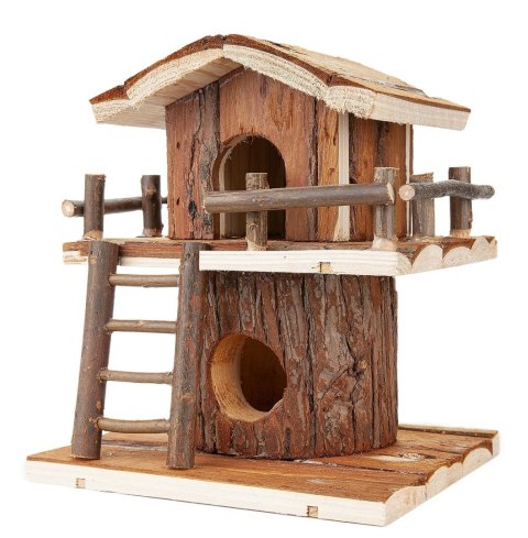 Happet Domek Piętrowy dla Chomika 21 cm – Naturalne Drewno