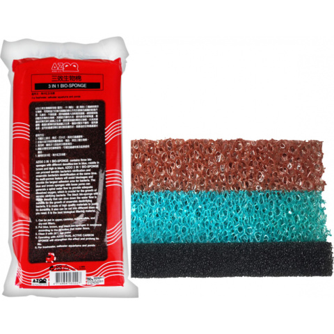 AZOO 3in1 Bio-Sponge - gąbki do filtra 3szt: brązowa, czarna, niebieska