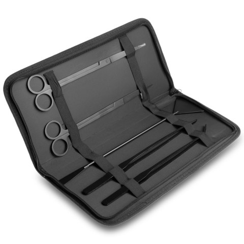 Zestaw narzędzi do akwarium 5w1 – stal nierdzewna, etui, czarne