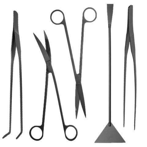 Zestaw narzędzi do akwarium 5w1 – stal nierdzewna, etui, czarne