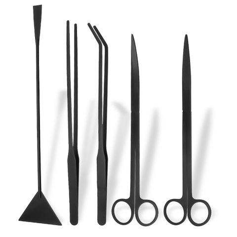 Zestaw narzędzi do akwarium 5w1 – stal nierdzewna, etui, czarne