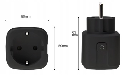 Inteligentne gniazdko WiFi TUYA 16A czarne – watomierz, timer, licznik