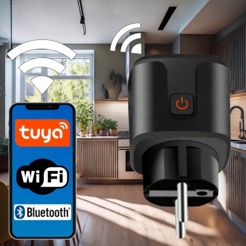Inteligentne gniazdko WiFi TUYA 16A czarne – watomierz, timer, licznik