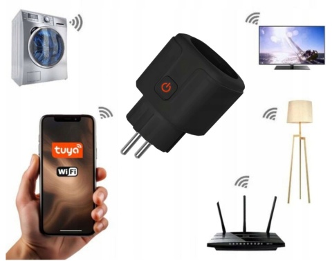 Inteligentne gniazdko WiFi TUYA 16A czarne – watomierz, timer, licznik