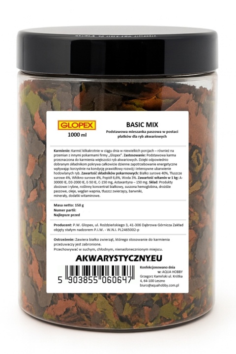 Glopex Basic-Mix 1000 ml/150 g – podstawowy pokarm płatkowany w słoiku