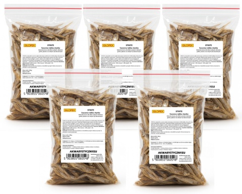 Glopex STINTE Suszona Rybka Stynka 5x200g – pokarm dla dużych ryb i żółwi