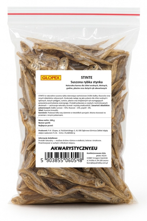Glopex STINTE Suszona Rybka Stynka 200g – pokarm dla dużych ryb i żółwi