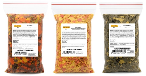 Glopex Basic, Eigelb i Vegetal Mix 3x200g - Zestaw 3x1L pokarmów dla ryb