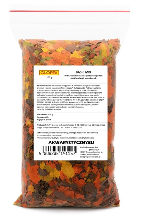 Glopex Basic-Mix 200 g – uniwersalny pokarm płatkowany dla ryb akwariowych