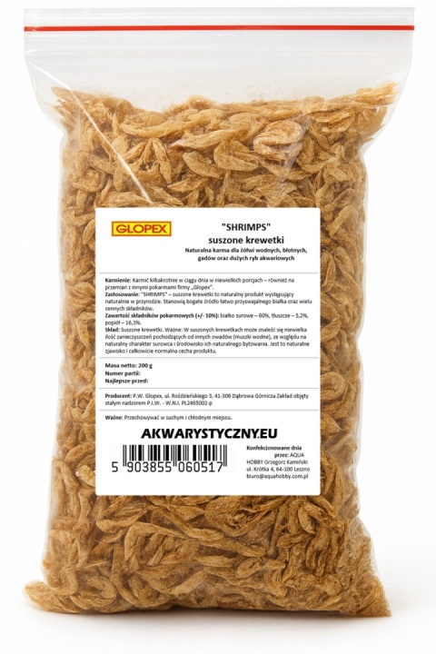 Glopex Krewetka Suszona 200 g – naturalny pokarm dla dużych ryb i żółwi