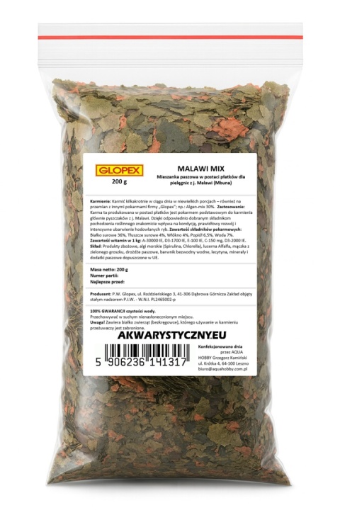 Glopex Malawi Mix 200 g – pokarm płatkowany dla pyszczaków z Malawi (Mbuna)