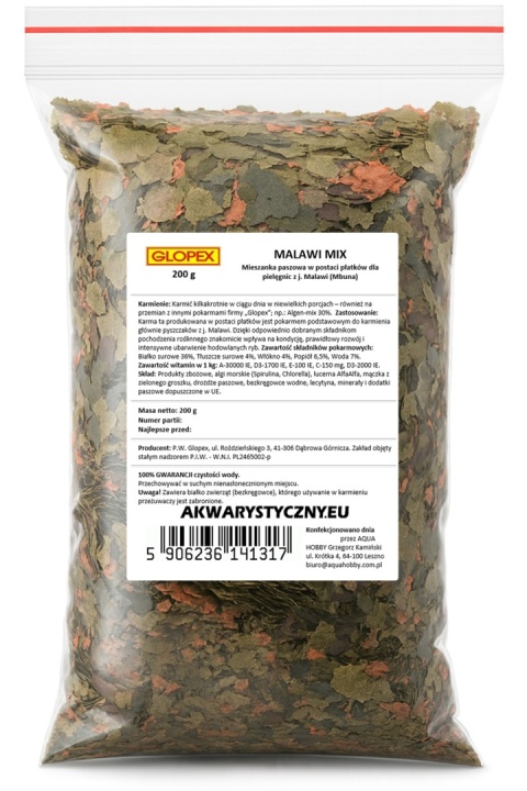 Glopex Malawi Mix 200 g – pokarm płatkowany dla pyszczaków z Malawi (Mbuna)
