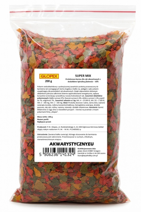 Glopex Super-Mix 200g – proteinowy pokarm premium z 30% spiruliną dla ryb