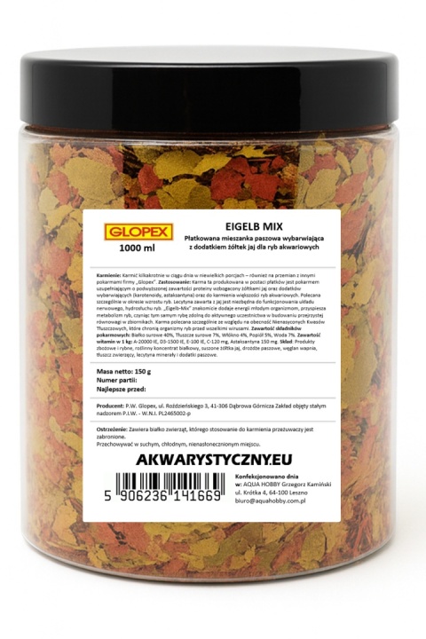 Glopex Eigelb-Mix 1000 ml, 150 g – wzrostowy pokarm płatkowany dla ryb