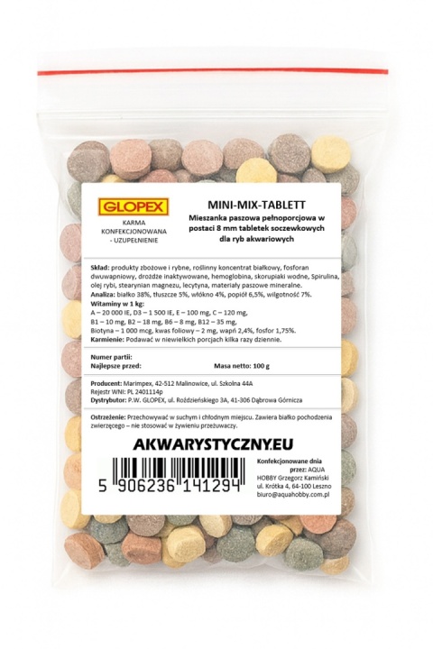 Glopex Mini Mix Tablet 100 g – mieszanka tabletek pokarmowych dla ryb