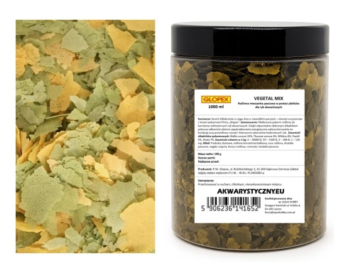 Glopex Vegetal-Mix 1000 ml/150 g – roślinny pokarm płatkowany dla ryb