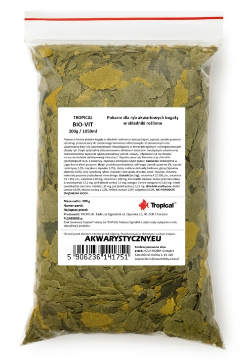 Tropical Bio-Vit 200g/1050ml roślinny pokarm płatkowany dla ryb akwariowych