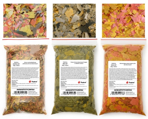 Zestaw pokarmów Tropical 600g/3150ml – Ichtio-Vit, Bio-Vit, Ovo-Vit dla ryb