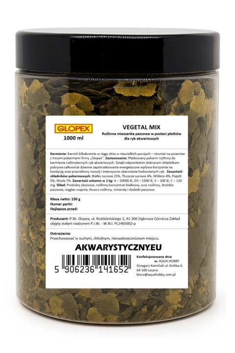 Zestaw 3 pokarmów płatkowanych Glopex 3×1000 ml (Vegetal, Basic, Eigelb)
