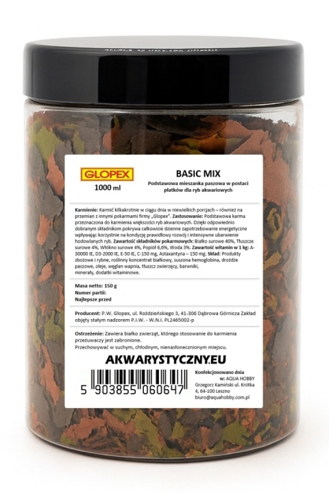 Zestaw 3 pokarmów płatkowanych Glopex 3×1000 ml (Vegetal, Basic, Eigelb)