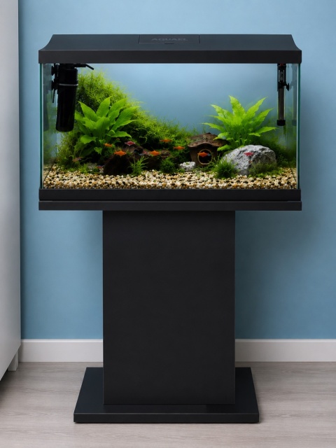 Akwarium 54l z wyposażeniem i szafką Czarne 60x30x110 cm - zestaw na start