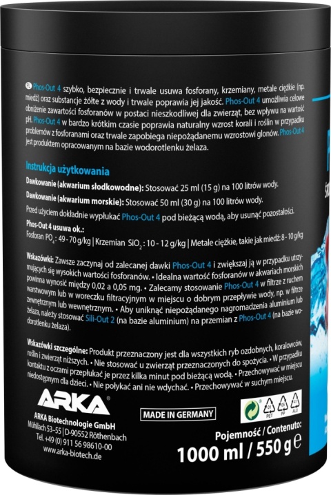 Arka Phos-Out 4 1000 ml / 550 g – wkład do usuwania fosforanów PO4