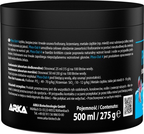 Arka Phos-Out 4 500 ml – granulat do usuwania fosforanów PO4 z akwarium