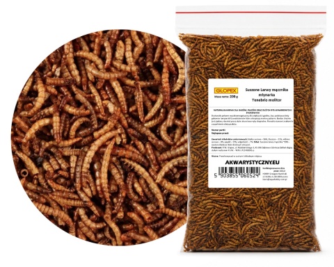 Suszone larwy mącznika 200g – dla ryb, gadów, ptaków (Tenebrio molitor)