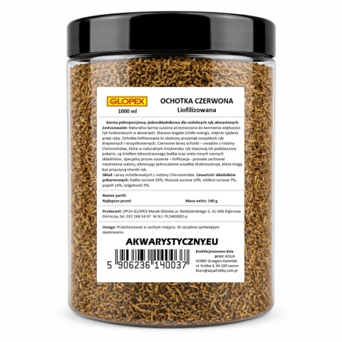 Glopex Ochotka liofilizowana 1000ml (140g) – naturalny pokarm dla ryb