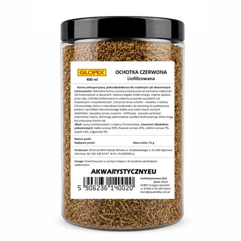 Glopex Ochotka liofilizowana 400ml (55g) – naturalny pokarm dla ryb