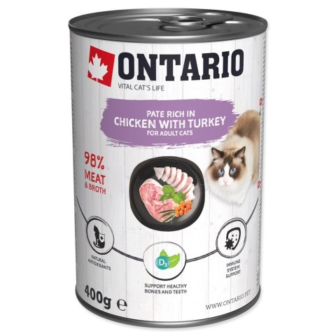 ONTARIO konserwa dla kotów Kurczak przyprawiony Indykiem oraz Rokitnikiem 400g (213-21137)