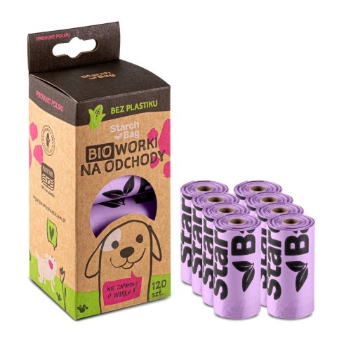 STARCHBAG Kompostowalne BIOworki na odchody 8 rolek x 15szt, kol. liliowy (961839)