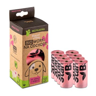 STARCHBAG Kompostowalne BIOworki na odchody 8 rolek x 15szt, kol. róż (961810)