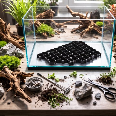 Hardscape Grid 60 × 40 cm – czarna kratka ochronna pod kamienie do akwarium