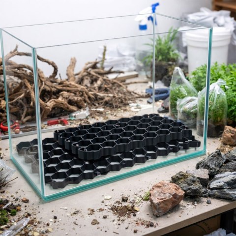 Hardscape Grid 60 × 40 cm – czarna kratka ochronna pod kamienie do akwarium