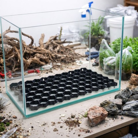 Hardscape Grid 60 × 40 cm – czarna kratka ochronna pod kamienie do akwarium