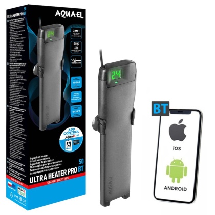 AQUAEL ULTRA HEATER PRO BT 50 – grzałka akwariowa 50 W z Bluetooth, termostatem elektronicznym i sterowaniem do akwarium 15–50 l