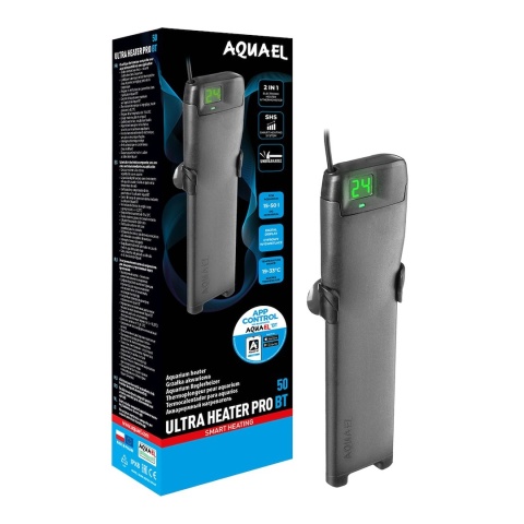 AQUAEL ULTRA HEATER PRO BT 50 – grzałka akwariowa 50 W z Bluetooth, termostatem elektronicznym i sterowaniem do akwarium 15–50 l
