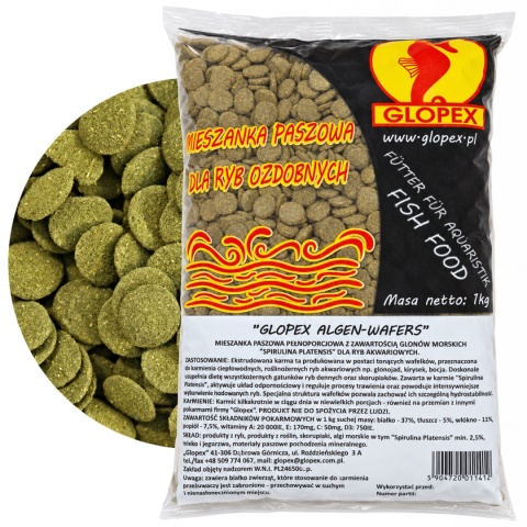 GLOPEX Algen Wafers 1kg karma dla ryb dennych, kirysów, bocji, glonojadów