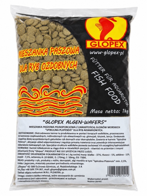 GLOPEX Algen Wafers 1kg karma dla ryb dennych, kirysów, bocji, glonojadów