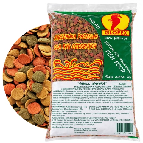 GLOPEX Small Wafers 1kg – pokarm dla ryb dennych, kirysów, glonojadów