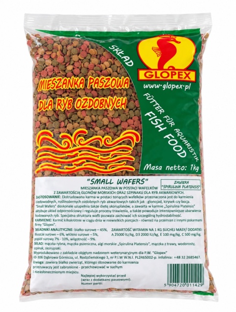 GLOPEX Small Wafers 1kg – pokarm dla ryb dennych, kirysów, glonojadów