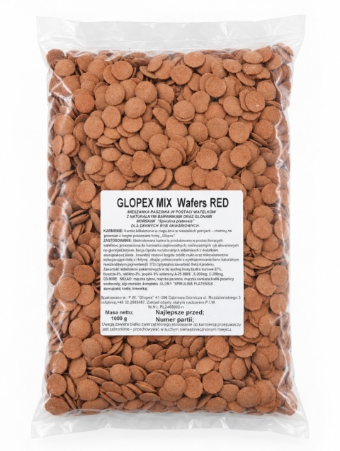 Glopex Wafers Red 1kg pokarm karma dla ryb dennych kirysa glonojada