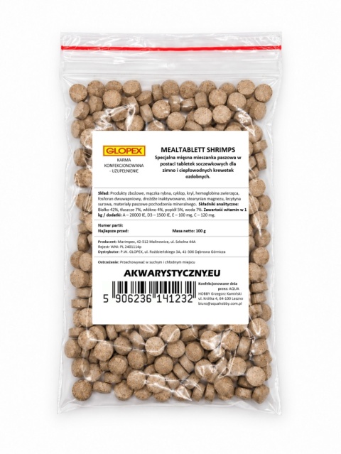 Glopex Meal Shrimps Tablet 100g energetyczny pokarm dla krewetek z cyklopem
